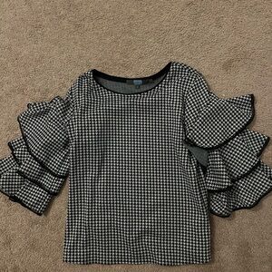 Eva Franco Black and White Ruffle Sleeve Blouse